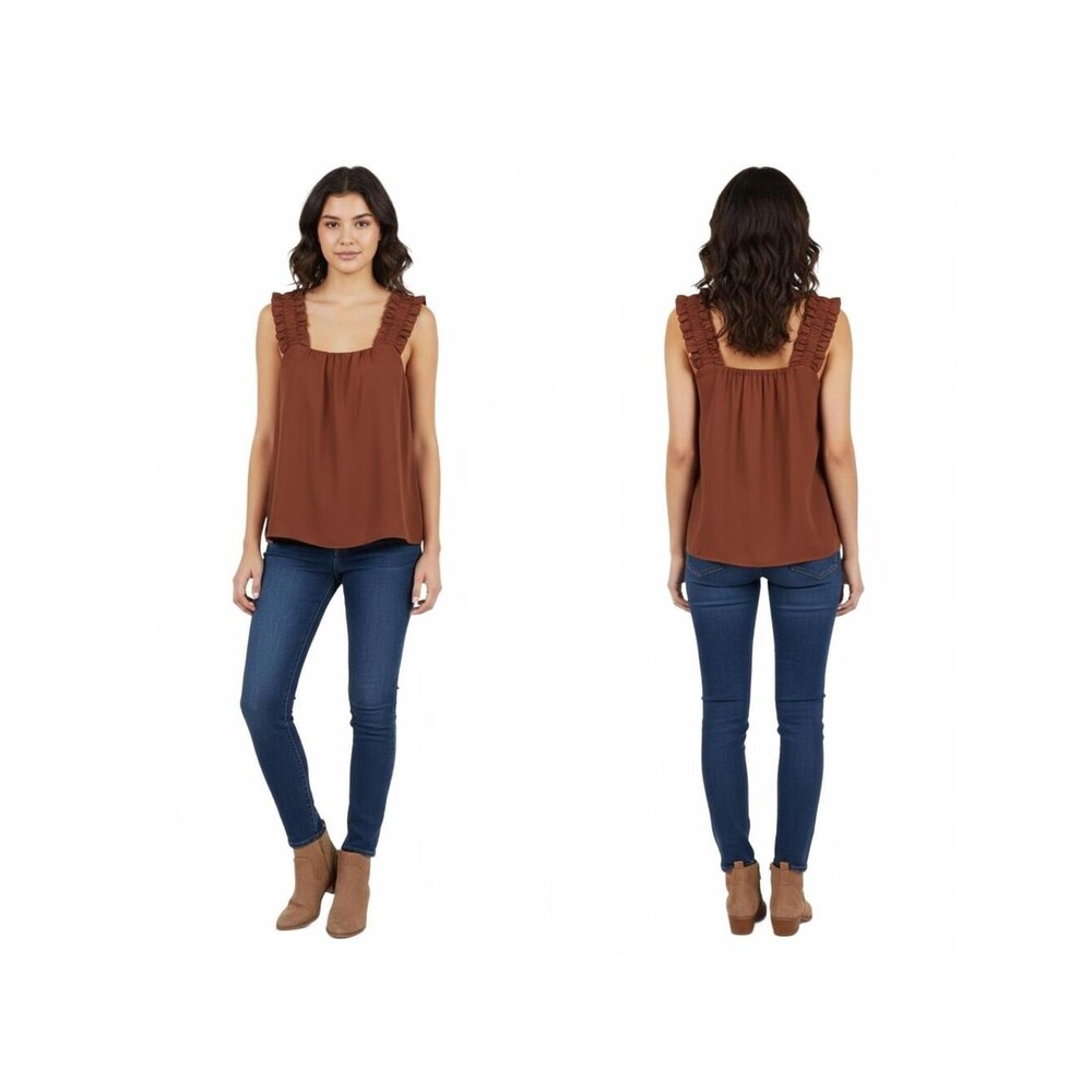 Melrose and Market Ruffle Strap Tank Top Sleeveless Blouse Brown Size S